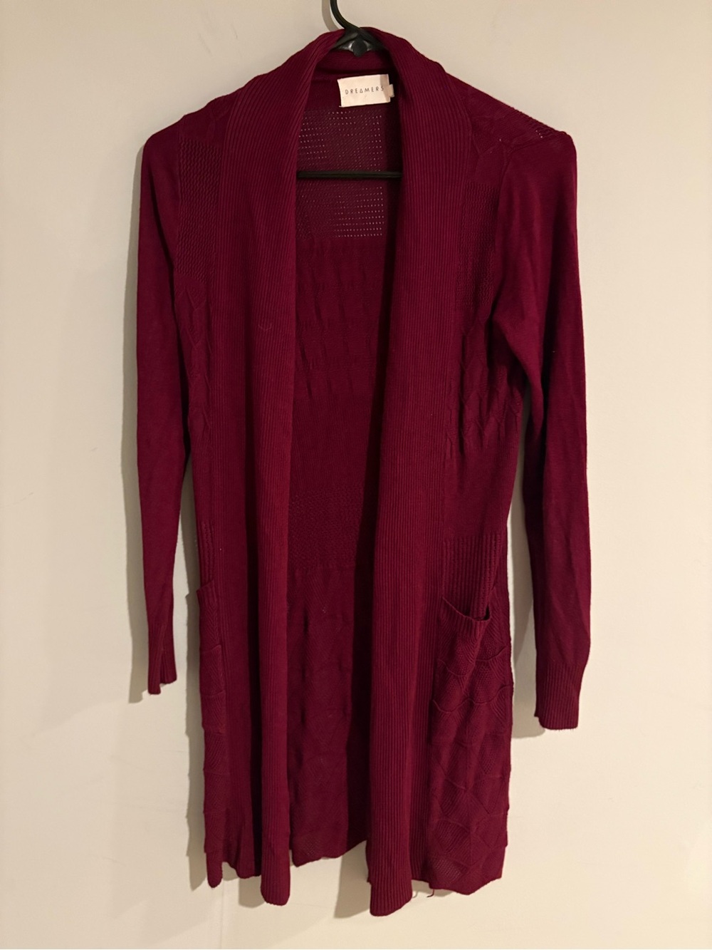 Dreamers Open-Front Burgundy Cardigan Sweater
